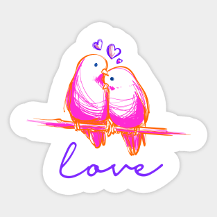 Romantic Love Birds Pink Sticker